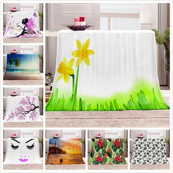 

Custom Painting Pattern Flower Bird Blanket Flower Art Printed Soft Fleece Blankets Warm Sofa Bed Sheets