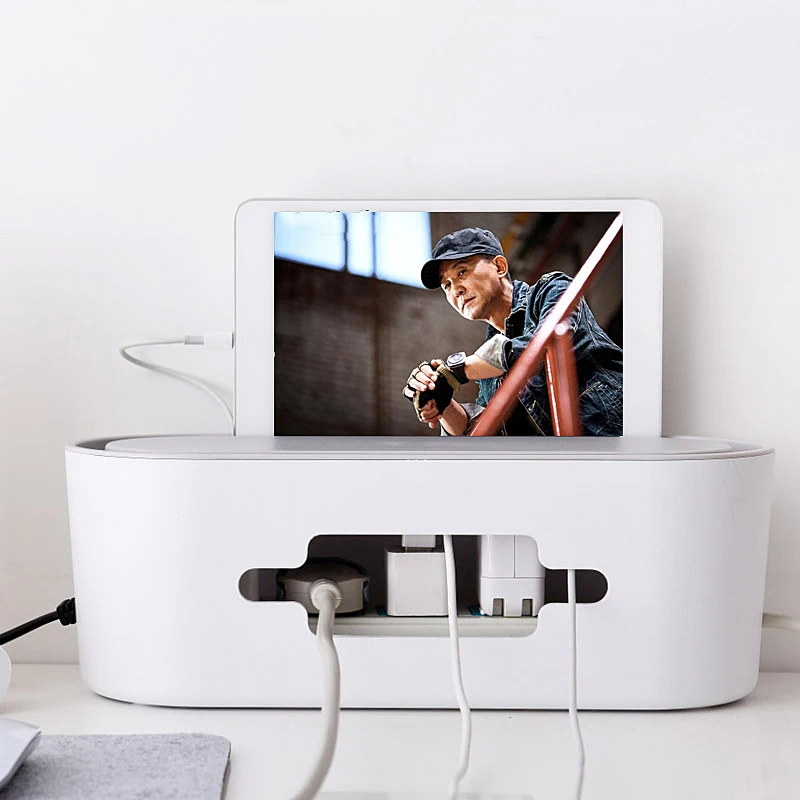 

Plastic Cable Tidy Box Organizer Portable Power Strip Hold Cable Management Extension Box Cord Socket Dustproof Storage Case