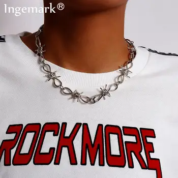 

High Quality Gothic Barbed Wire Brambles Link Choker Necklace Women Collares Steampunk Chunky Thick Chain Necklace Men Jewelry