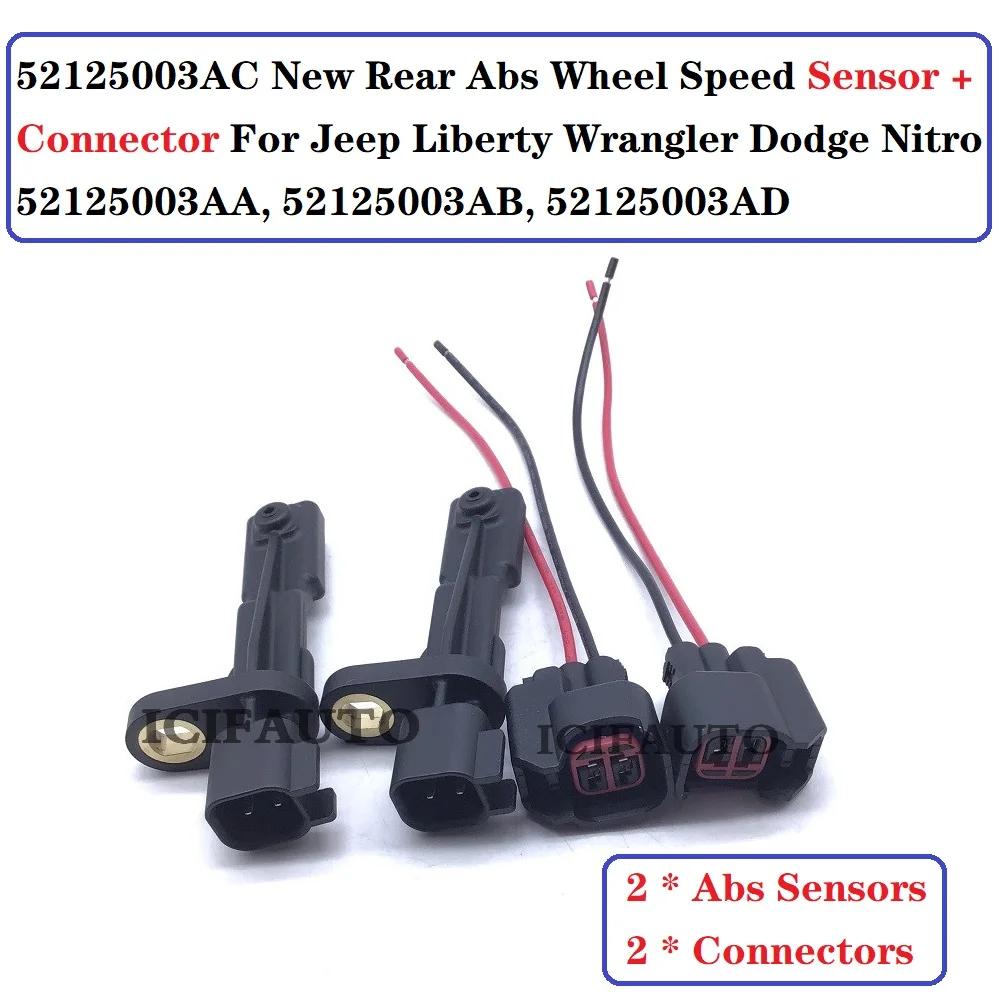 Qty2 Rear RH/LH ABS Wheel Speed Sensor For Jeep Wrangler 2007-2016 #52125003AB