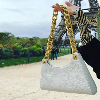 

Vintage Crocodile Shoulder Bags Women Fashion PU Leather Thicken Chain Designer Handbags High Quality Lady Totes Baguette Purses