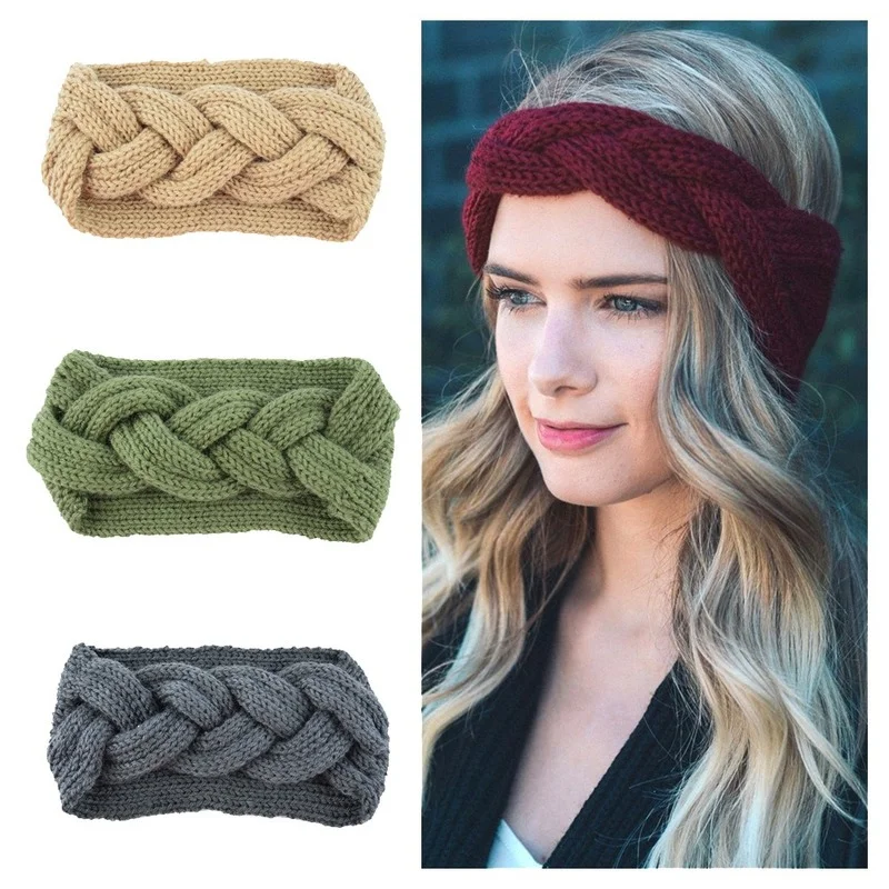 Multifunction Headbands Knitted Wool Headband Cross Earmuffs Hand woven