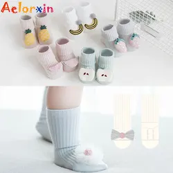 Chaussettes de sol antidérapantes en coton pour enfants de 0 à 2 ans, motif de dessin animé de fruits, pour bébés garçons et filles, à la cheville 