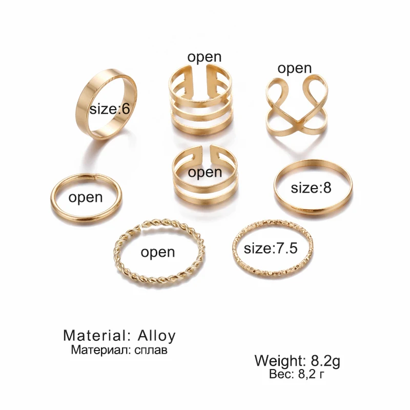Original Design Gold Color Round Hollow Geometric Rings Set For Women Fashion Cross Twist Open Ring Joint Ring Female Jewelry