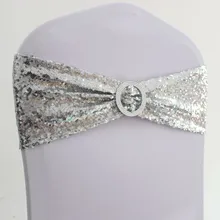 50 шт. золотого и серебряного цвета, спандекс, Блестящий Пояс для стула, лента из лайкры, Свадебный Блестящий бант для стула, ленты с пряжкой, украшение для гостиничного мероприятия