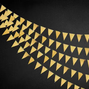 

40 Ft Gold Triangle Flags Banner Paper Pennant Bunting Garland for Wedding Bridal Shower Engagement Birthday Party Decoration