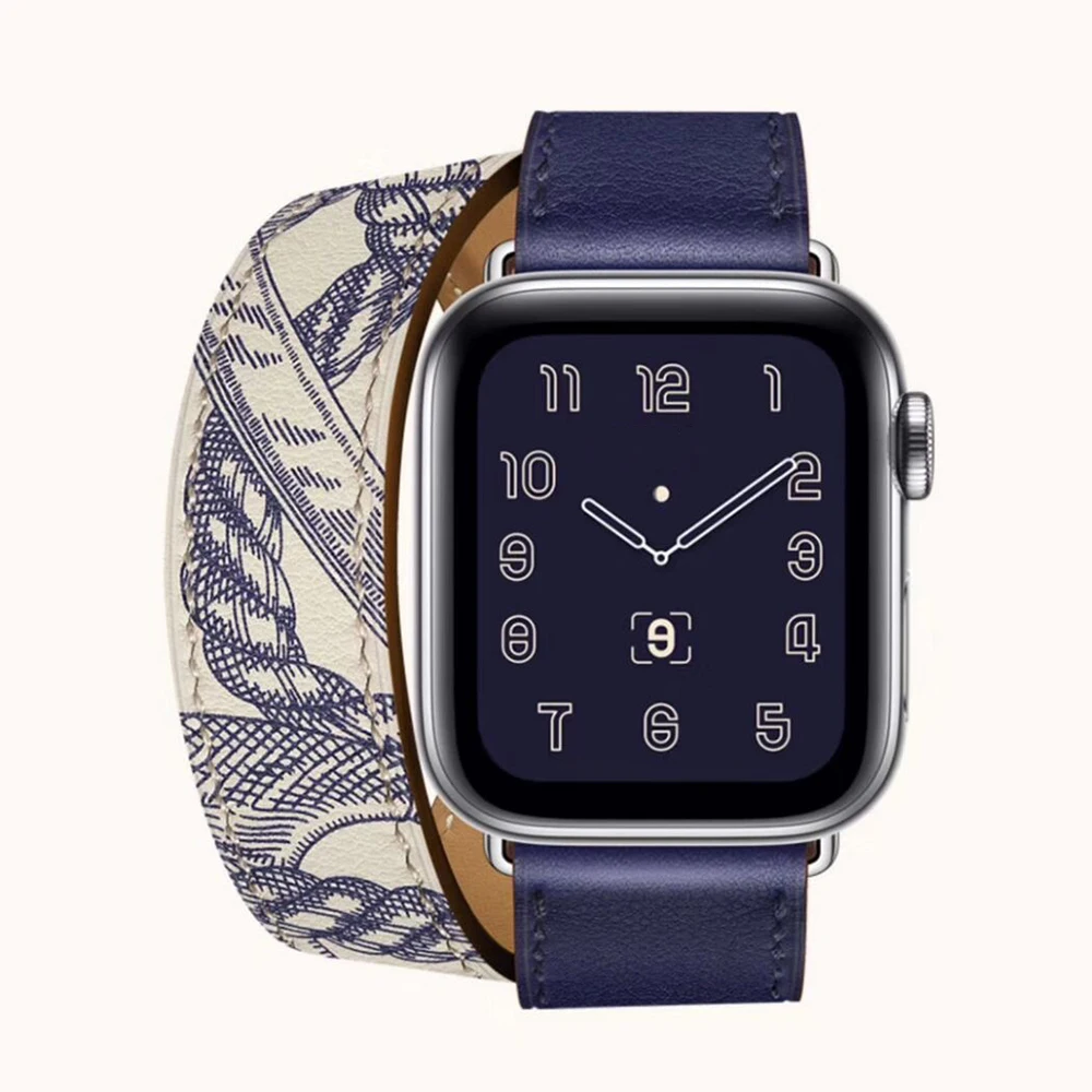 Genuine Leather Print Single Double Circle Band For iWatch Series 5 4 44MM 40MM Apple Watch 1