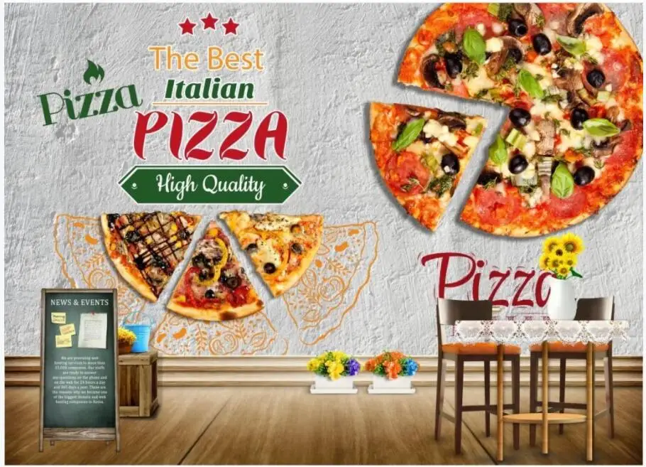 

WDBH 3d wallpaper custom photo Cement Wall Italian Pizza Fast Food Restaurant home decor living room wallpaper for walls 3 d
