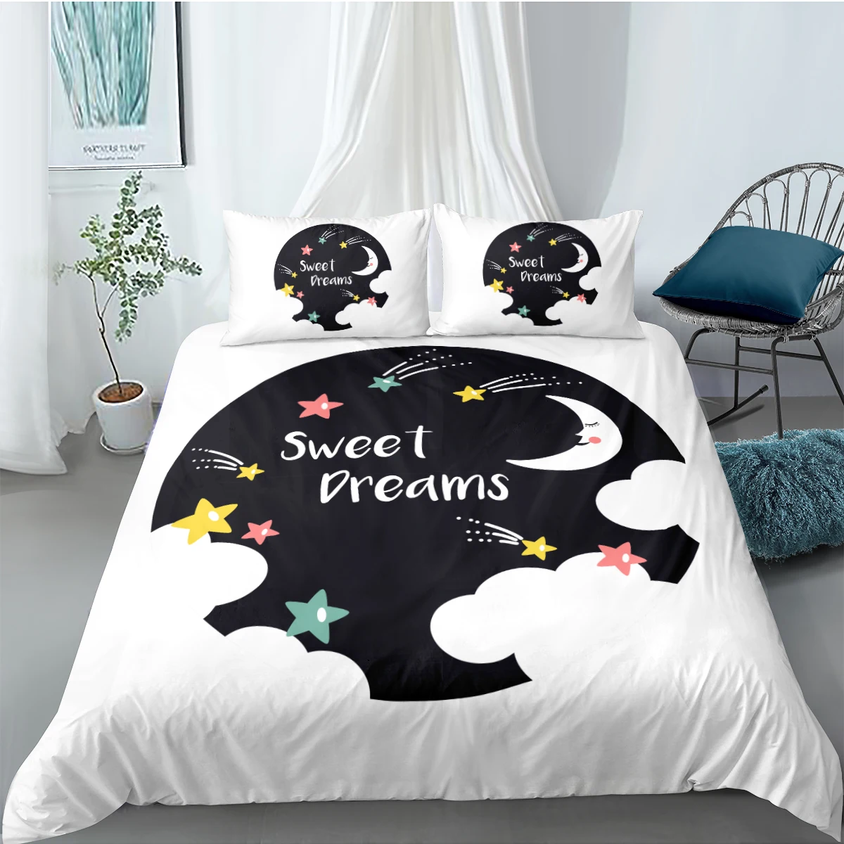 

Cartoon Bedclothes 3D White Quilt Cover Sets Sweet Dreams Linens Bed and Pillow Covers King Queen Super King Twin Size 180*210cm