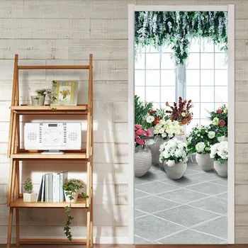 

3D Door Sticker Diy Home Decoration Flower Print Art Picture Decals Self Adhesive Waterproof Mural for Living Room Renovation