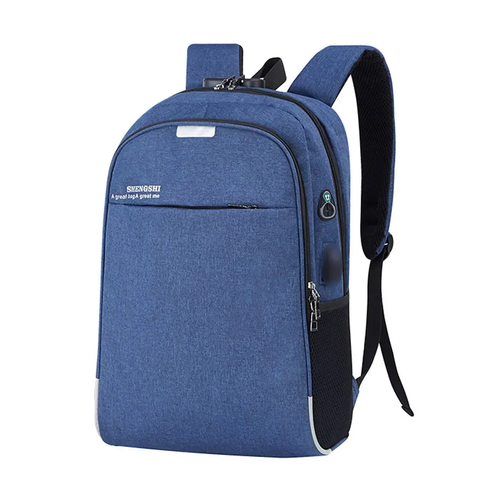 blue Anti-theft Mens Womens USB Charging Backpack Laptop Notebook Travel School Bag Laptop Notebook Sleeve Case - Color: blue