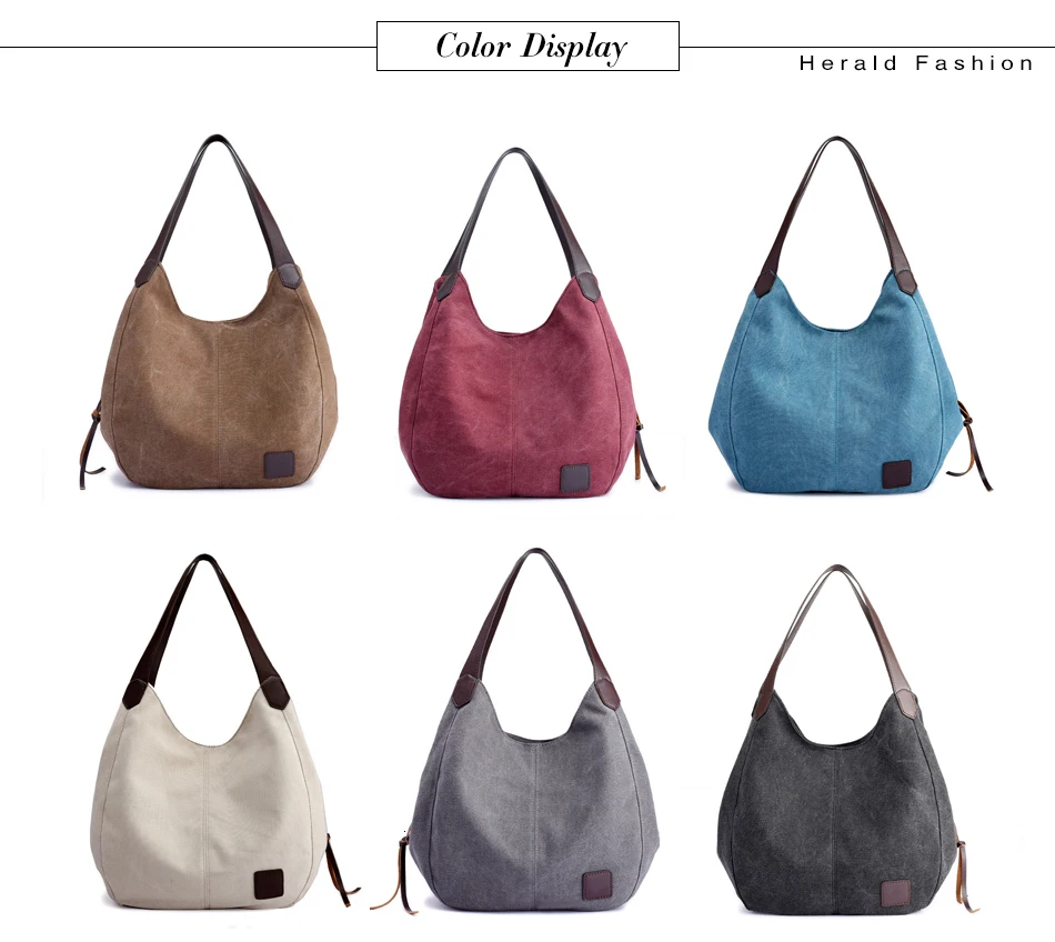 Herald Модные женские холщовые сумки, женские сумки Hobos на одно плечо, винтажные однотонные сумки с несколькими карманами, женские сумки