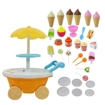 

Simulation Small Carts Girl Candy Cart Ice Cream Shop Supermarket Trolley Car Kids Toys With Light Music Home Playing Toys