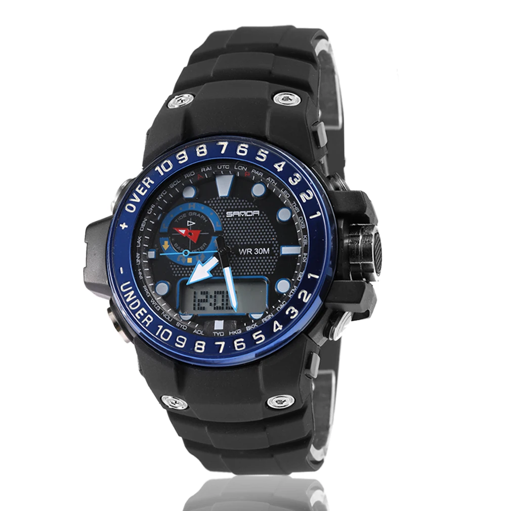 

SANDA 399 Fashionable Design Multi-functional Three Pin Dual Display Electronic Wrist Watches Men Women Unisex Watch
