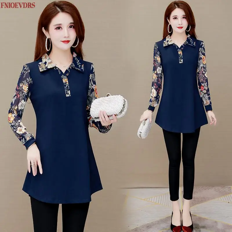 Women Winter Spring Basic Wear Elegant Office Lady Floral Printed Loose  Lazy Casual Faux Two Piece Peplum Tops And Blouses 1012