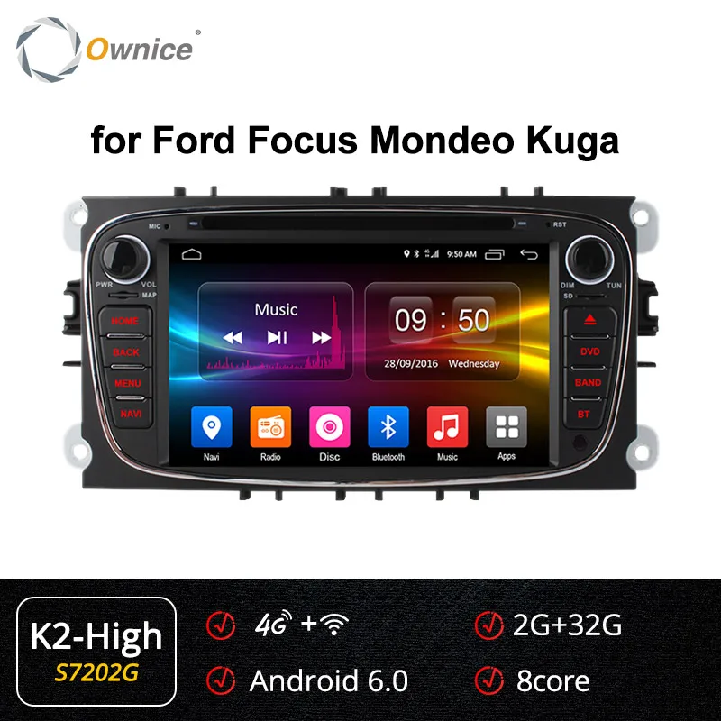S7202 K2-High Black Ownice K1 K2 K3 4G LTE Android 9,0 Octa 8 ядерный автомобильный dvd-плеер gps для FORD Mondeo S-MAX подключения фокуса 2 2008 2009 2010 2011 32G - Цвет: S7202 K2-High Black