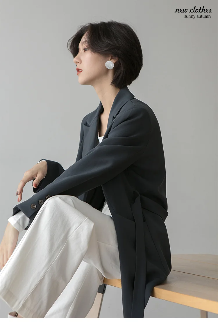TVVOVVIN Autumn Solid Color Concise Harbour Taste Oblique Pocket Long Sleeve Chalaza Long Suit Loose Coat Woman ZX185