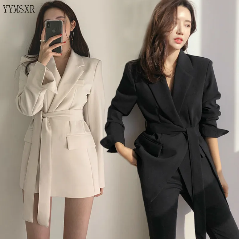 2020 High quality feminine jacket coat Women's blazer Fall Slim Solid Color Female Temperament mid-length jacket and small suit