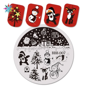 

BEAUTYBIGBANG 1Pc Round Festival Nail Stamping Plate Christmas New Year Celebration Nail Art Image Template BBB-007 TLS Tls