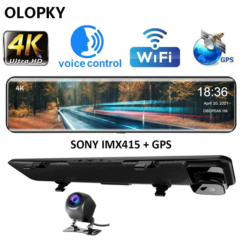 OLOPKY 12&quot Car DVR 4K 3840*2160P Dash Cam Sony IMX415 Rear View Mirror WIFI GPS Camera Video Recorder Parking Monitor | Автомобили и