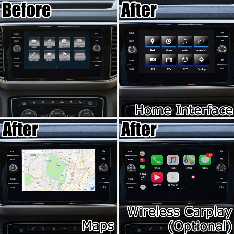 Android/carplay интерфейсная коробка для Volkswagen Teramont Atlas Tiguan 6,5 8 9," Откройте для себя pro MIB MQB видео интерфейсная коробка Lsailt