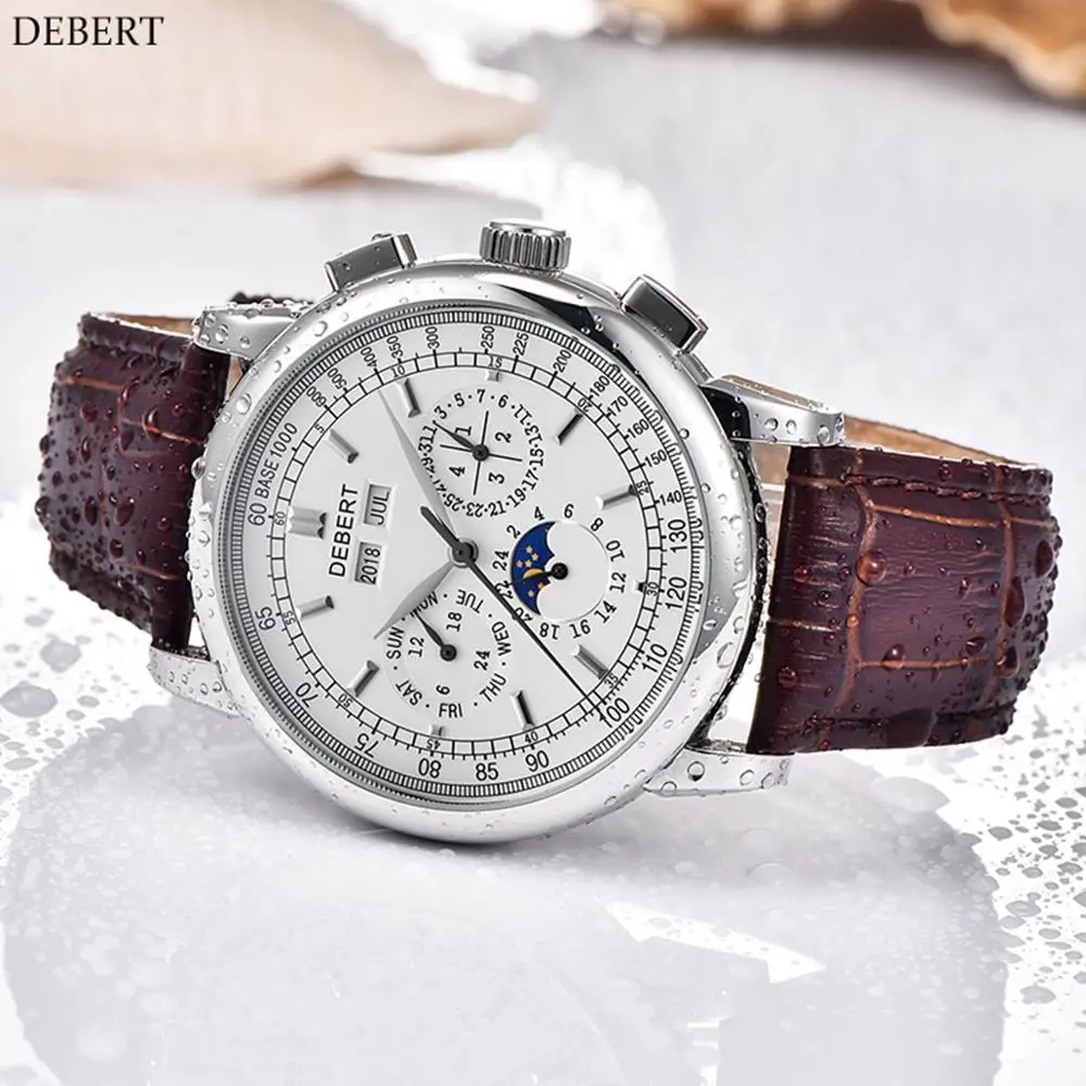 

Top Brand42mm Debert Phase White Dial Silver Year, Day, Month and Week 316Lstainless steel Case Seagull Automatic Men's Watch