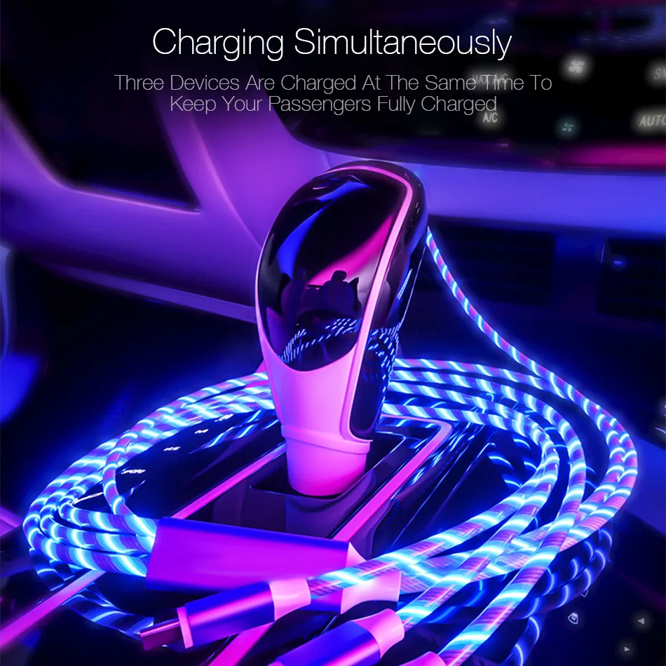 1,2 м 3 в 1 USB кабель для зарядного устройства для мобильного телефона Micro usb type C зарядный кабель для iPhone зарядный светящийся светодиодный светящийся шнур для передачи данных