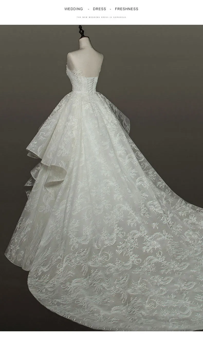 robe de mariee, бальное платье с оборками, кружевные свадебные платья, круглый вырез, принцесса, свадебные платья, цвета слоновой кости, на шнуровке сзади, vestido de noiva