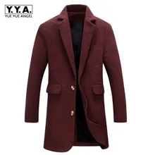 Лидер продаж, Мужские осенне-зимние шерстяные тренчи средней длины с отложным воротником, верхняя одежда для офиса, пальто, приталенное пальто в деловом стиле