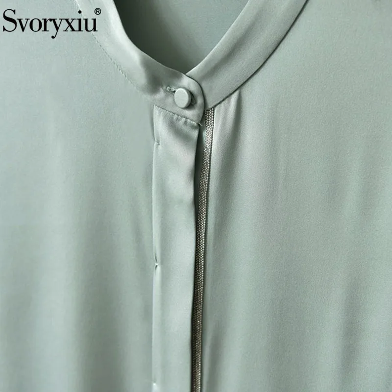 Svoryxiu High End шелковая блузка рубашка женская с длинным рукавом с воротником-стойкой, свбодная Офисная Женская однотонная модная женская блузка