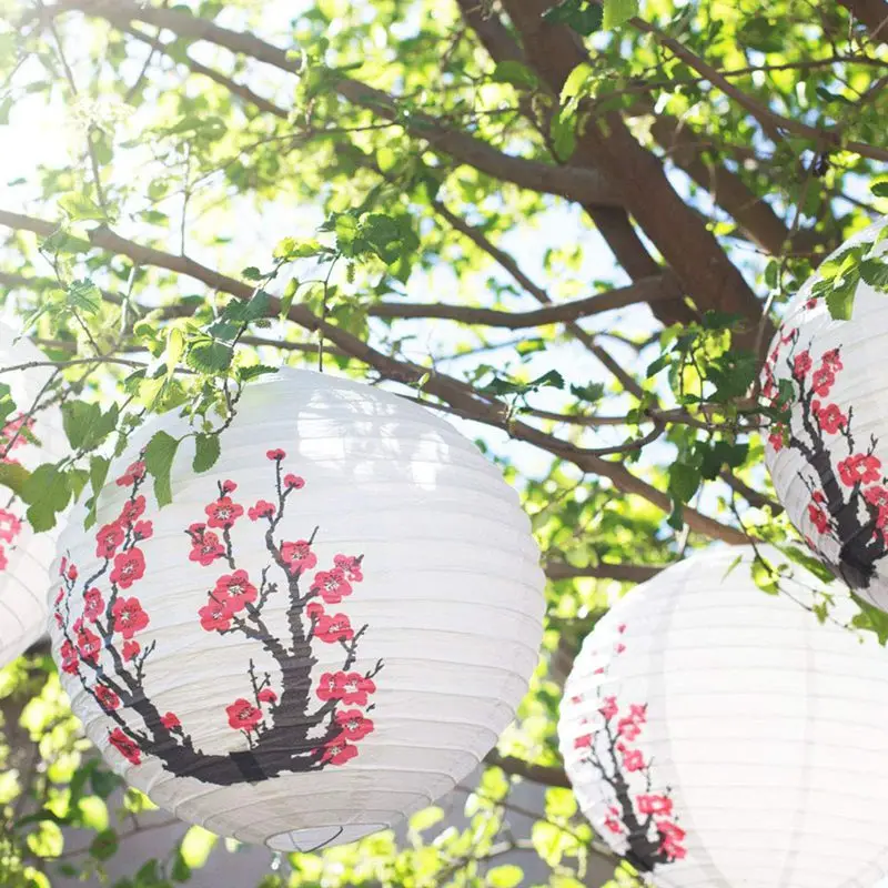 Набор из 3 красных сакуры(вишни) цветов белого цвета китайский/японский бумажный фонарь/лампа 16 дюймов диаметр, набор из 3