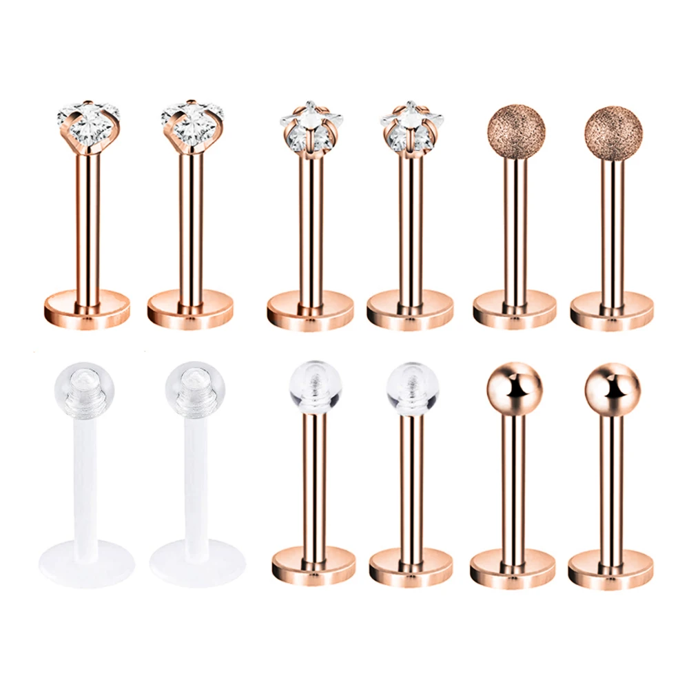 12~16Pcs/Lot Stainless Steel Lip Labret Piercing Studs Set Lengua Monroe Barbell Lip Ring Tragus Cartilage Conch Ear Piercing 