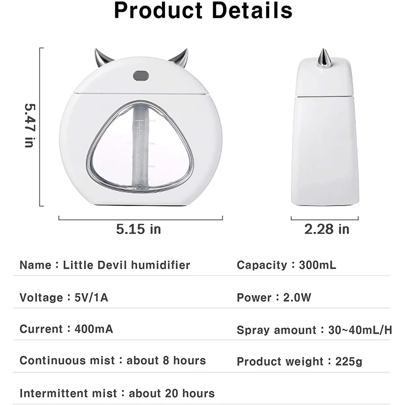 DC5V 1A 2 Вт Devil увлажнитель для автомобиля офиса USB с ночным светильник ароматерапия