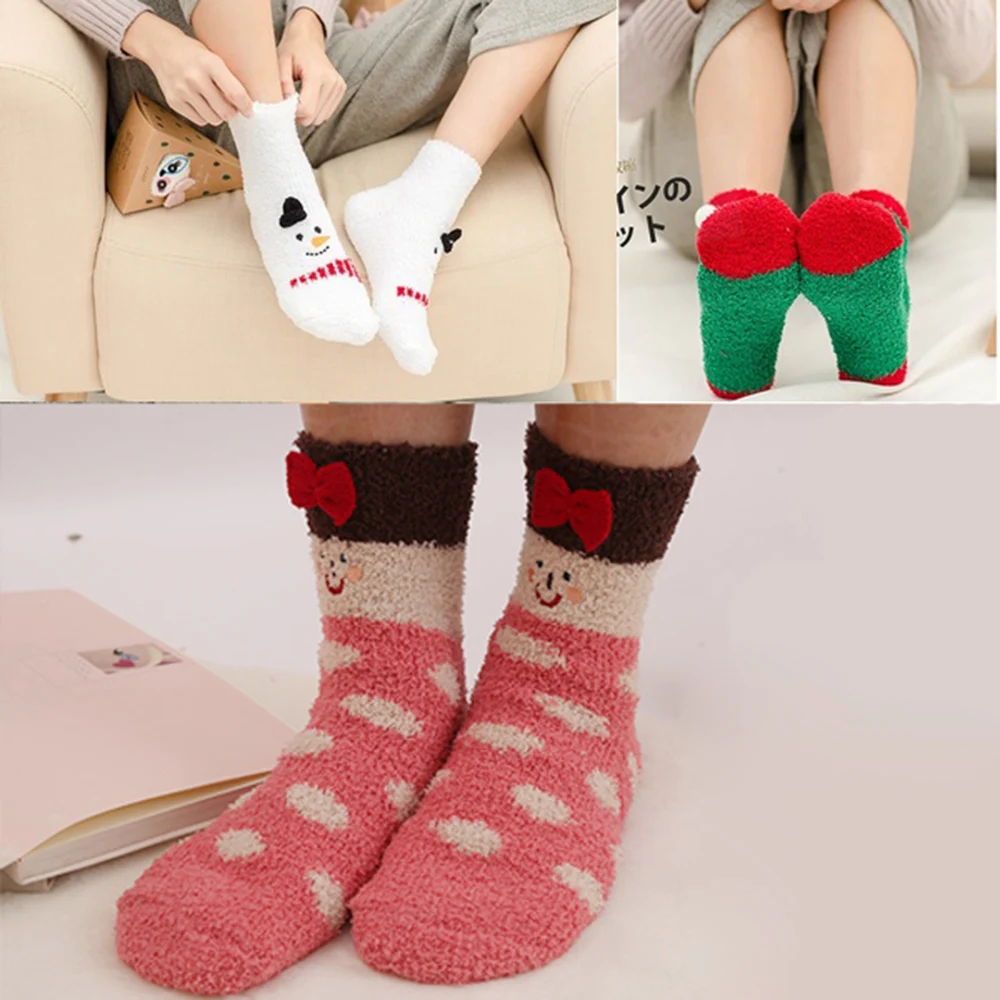 Милые Рождественские Носки с рисунком оленя в виде животных, подарок, объемные пушистые коралловые бархатные толстые теплые зимние носки для женщин, подарок на год, носки с коробкой