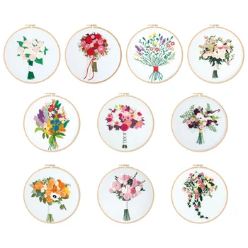 

DIY Stamped Embroidery Starter Kit Embroidery Bouquet Material Package Embroidery Cloth Color Threads Tools Kit Handmade Tools