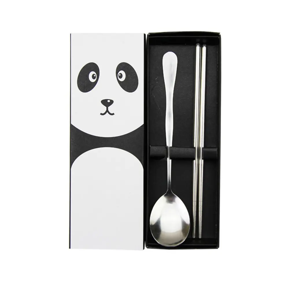 

2Pcs/Set Practical Design Stainless Steel Children Adult Spoon Chopsticks Flatware Convenient Home Tableware