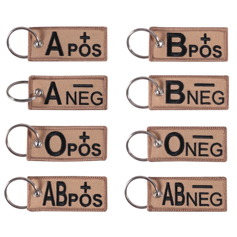 

Military Emergency Keychain Fashion Blood Type Keychains Chapter A+B+AB+O+ Front POS Negative NEG Blood Type keychain