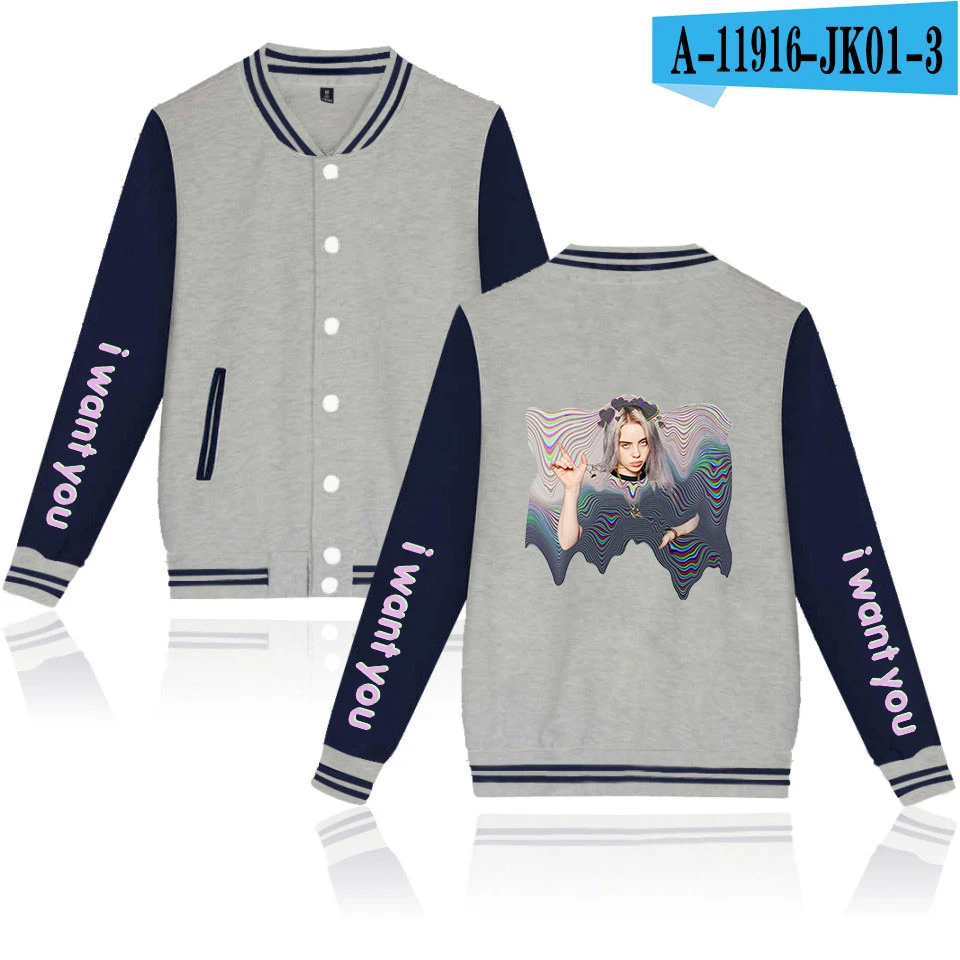 New Billie Eilish Baseball Jacket Women/Men Harajuku Sweatshirt Fashion Winter Billie Eilish black+white Baseball Jackets Tops - Цвет: As picture