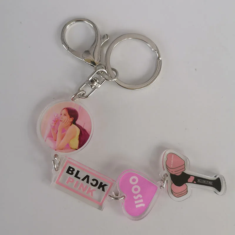 Blackpink двойными бортами джисо Дженни Лиза Роза фигуры на подставке, на одной стороне убить Брелок с цепочкой "Love" кольцо для ключей - Цвет: JISOO