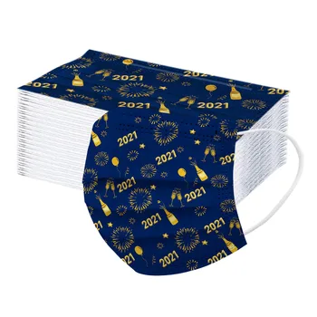 

2021 Festive Party Masks Happy New Years Fashion Disposable Mask 50pcs Three Layer Breathable Protective Face Masks Mascarilla