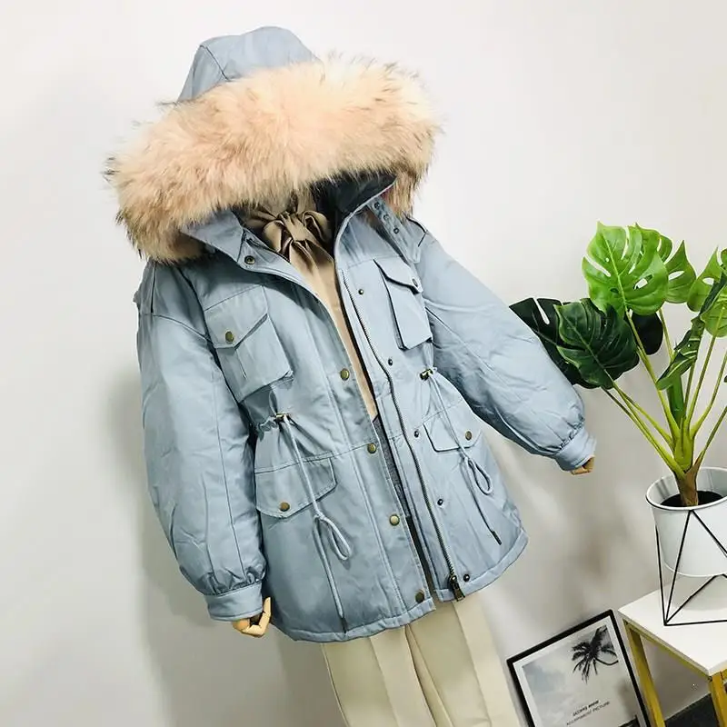 Blue3 Зимняя куртка для женщин, пальто для женщин, белая утка, парки, сплошной меховой воротник, с капюшоном, перо, белая утка, куртки - Цвет: Blue3