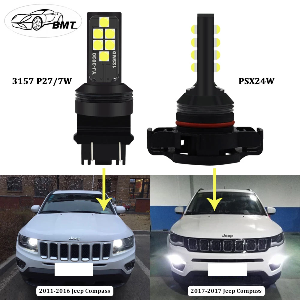 BMT CANBUS No Error 3157 P27/5 W PSX24W светодиодный ходовой DRL Дневной ходовой светильник лампы для Jeep Compass светодиодный DRL светильник 2011