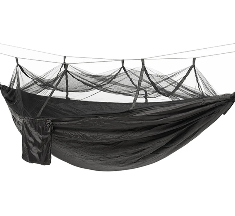 Factory direct outdoor parachute cloth hammock with mosquito net ultra light nylon double army green camping aerial tent