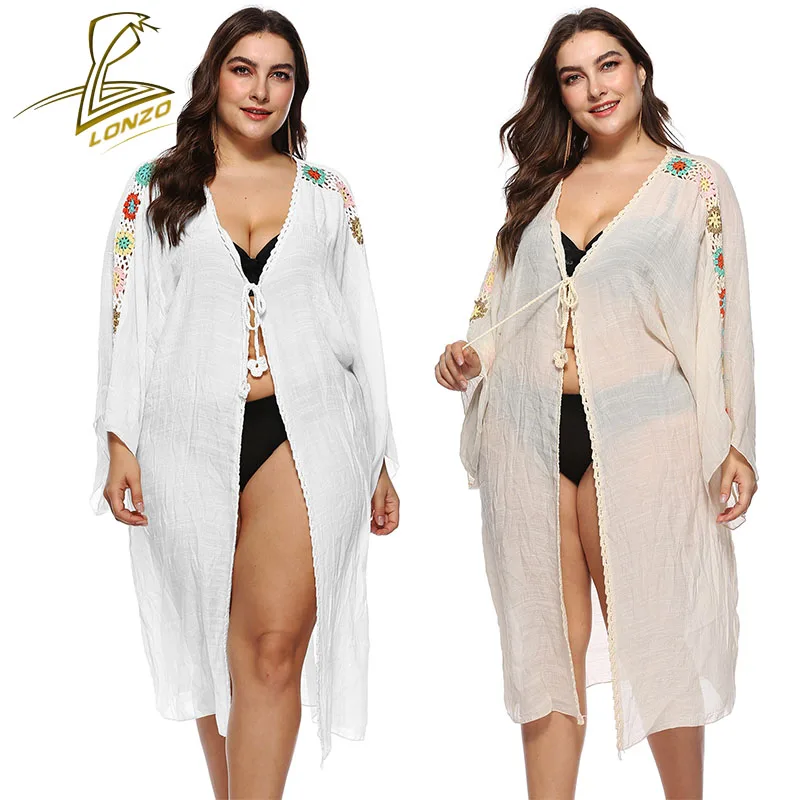 

LONZO Cover Up Beachwear Women Beach Long Visor Cardigan Shirt Long Sleeve Crochet Swimsuit Cover Up Shirt Plus Size LCP09