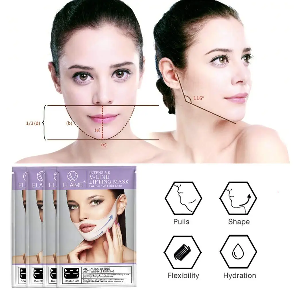 4 Pcs V Line Mask Neck Mask Face Lift V Lifting Chin Up Patch 4D Ear Tightening Skinny Masseter Double Chin Reducer face slimming strap