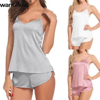 

Wantmove women rompers 2020 sexy spaghetti strips v-neck sleeveless backless split solid loose top and shorts rompers WM1307