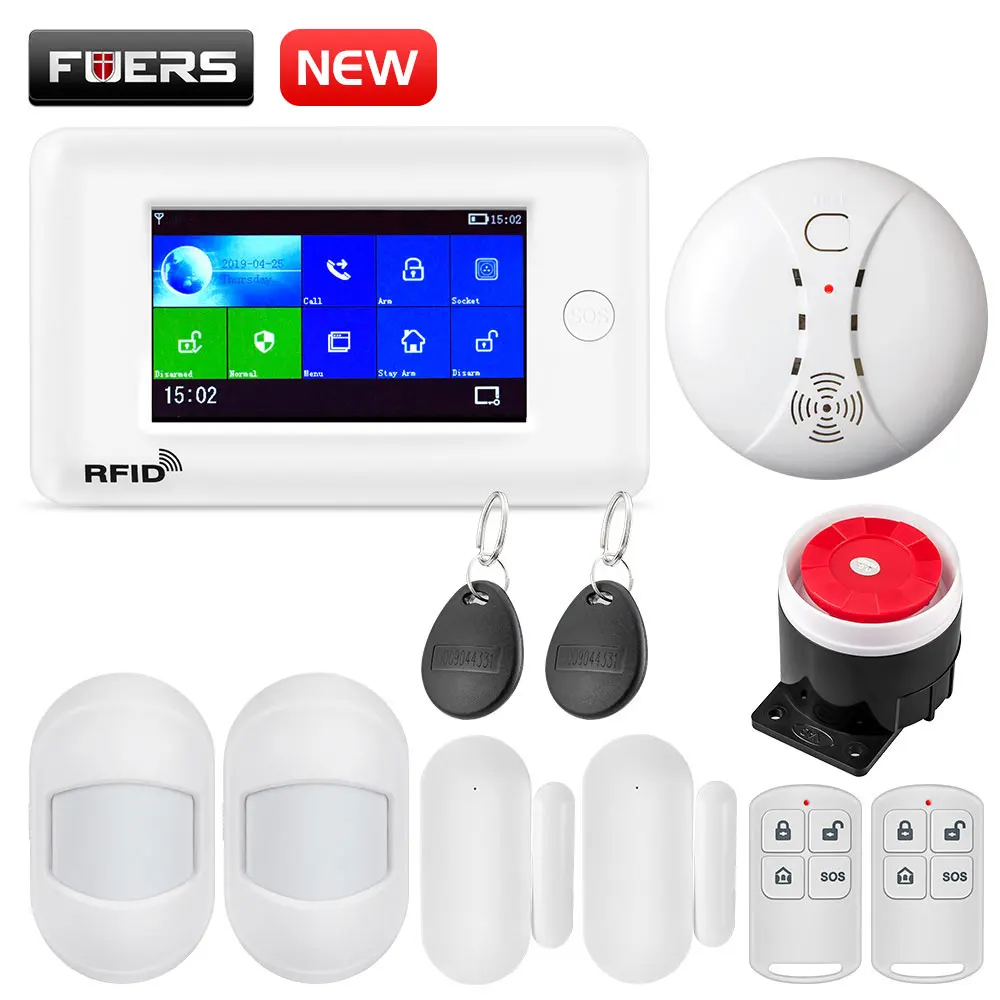 FUERS wifi GSM домашняя система охранной сигнализации Мини PIR детектор движения GPRS 4,3 дюймов TFT цветной экран приложение RFID контроль 10 языков - Цвет: KIT5