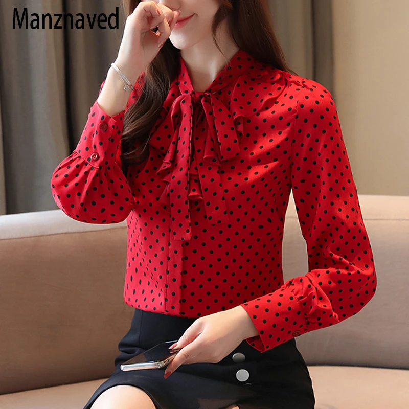 Элегантная женская блузка 2019 корейская мода длинный рукав в горошек