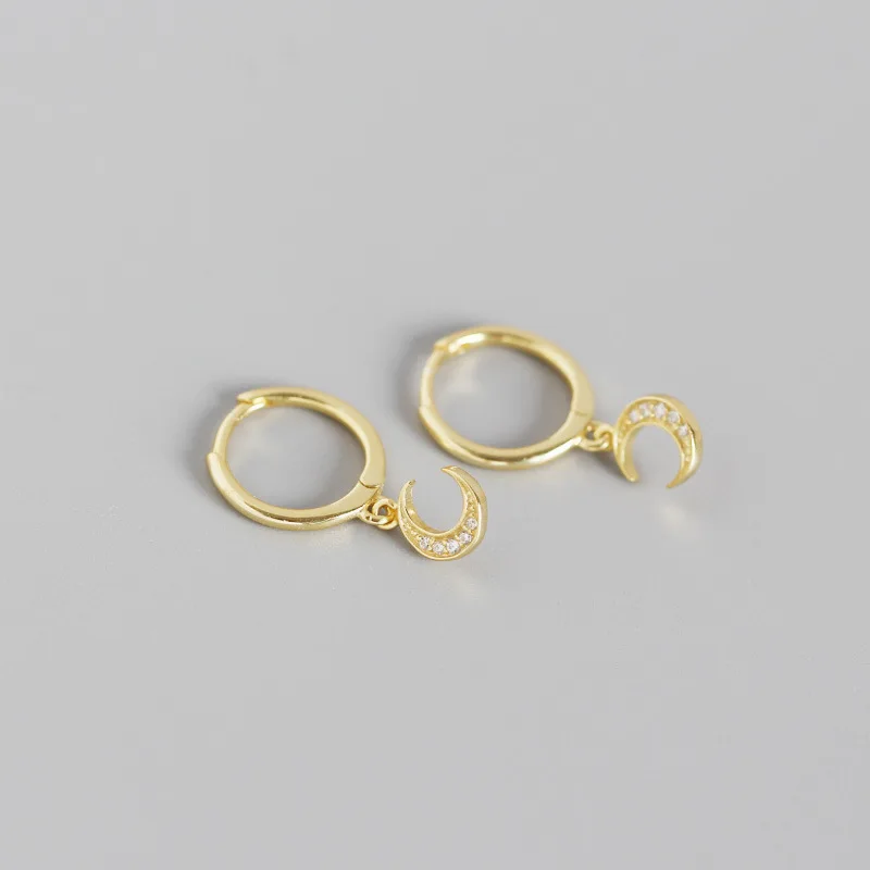 gold Kpop S925 серебро геометрический дизайн, округлый, круглый серьги Женская циркониевая луна серьги-кольца вечерние ювелирный подарок на Рождество - Окраска металла: gold