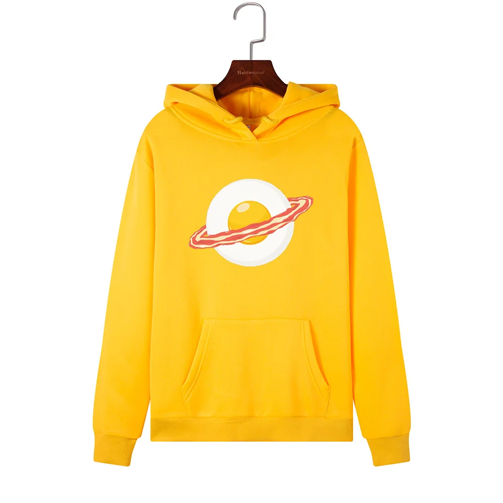 

Women Hoodies Sweatshirts Hooded Sweatshirt Poached Egg Bacon Planet Print Autumn Winter Pullover Female Hoodie Tops Clothes